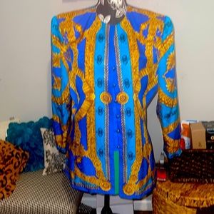 Adrianna Papell Tops | Vintage Adrianna Papell Baroque Blue Gold